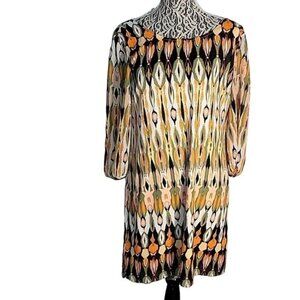 ANTHROPOLOGIE Tulle 3/4 Sleeve Ikat Geometric‎ Shift Dress Officecore career